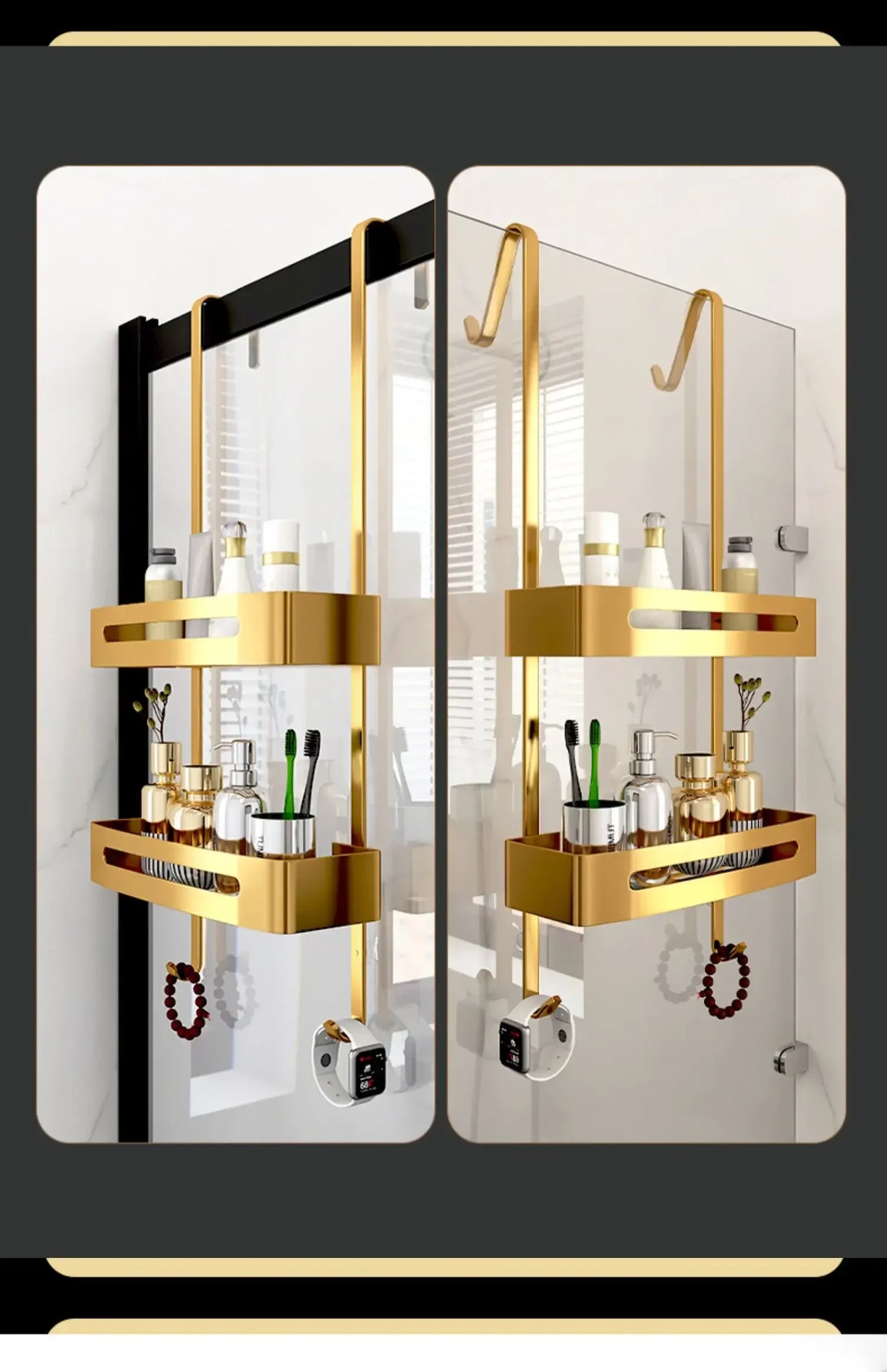 Pull Gold Shower Room Frame Large Capacity Bathroom Double Layer Hanging Basket Without Perforated Wall Hanging Receive Hook
