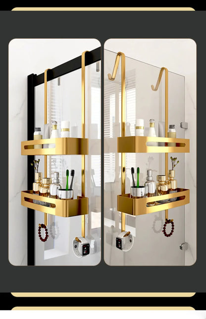 Pull Gold Shower Room Frame Large Capacity Bathroom Double Layer Hanging Basket Without Perforated Wall Hanging Receive Hook