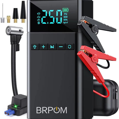 BRPOM 2IN1 Portable Car Starter with Air Compressor 150 PSI 8500A Starter 12V Car Battery Starter Box Car Battery Jumper Starter