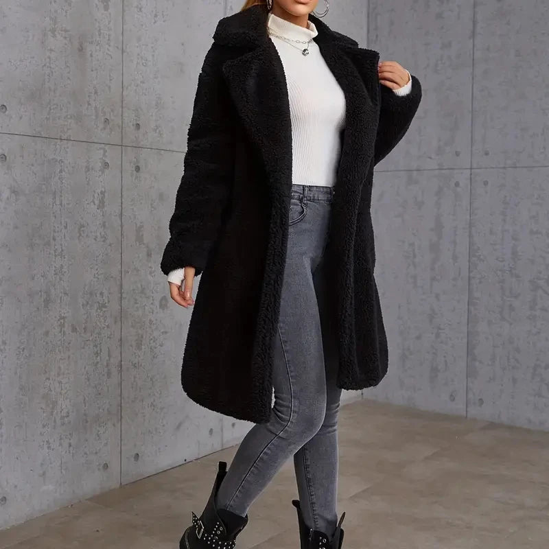 Elegant Lapel Plush Jacket for Women