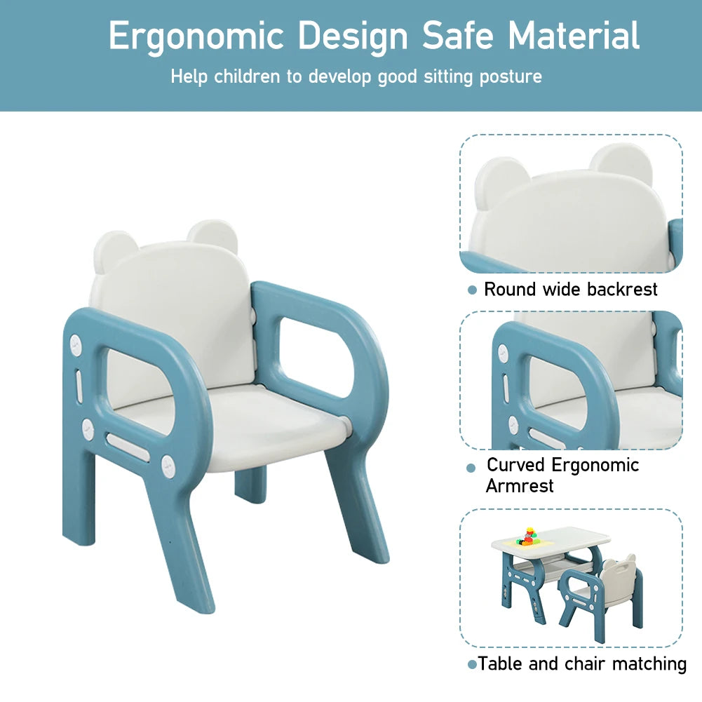 Kids Acticity Rounded Corners Desk Chair Set Height Adjustable with 3 Height Settings Recessed Cup Holer