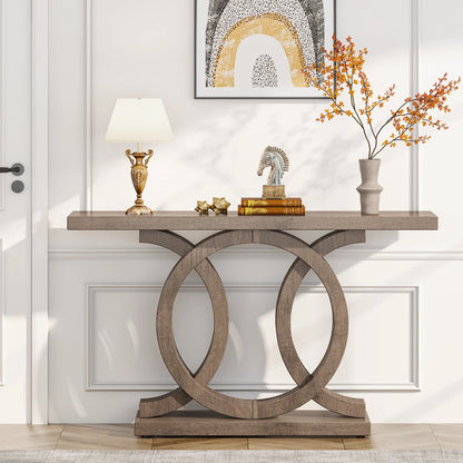 Entrance furniture modern antique rustic brown retro wood farmhouse entry hallway table console 140cm with Geometric Base
