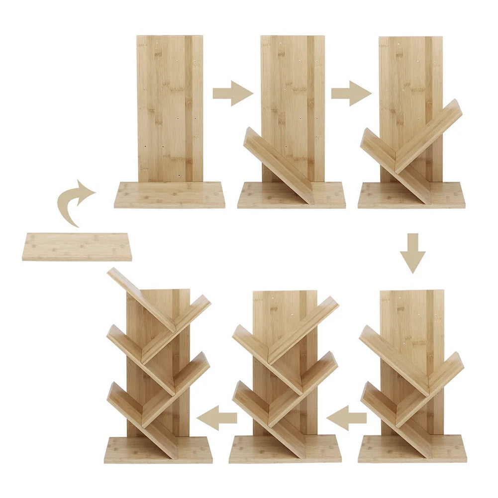 Livingandhome Rustic Standing Tree Bookshelf Wood Display Rack Kids Bookshelf  Bookshelves for Home