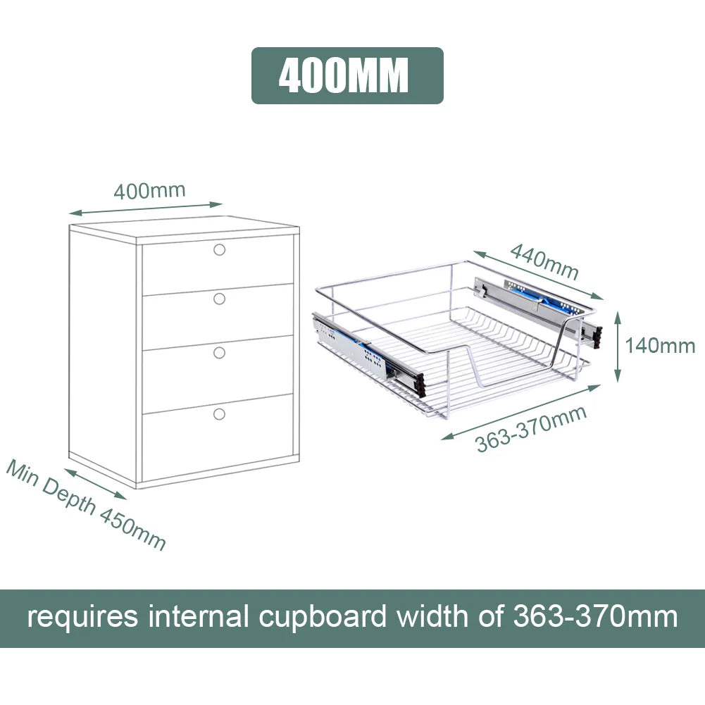 Pull Out Wire Basket Kitchen Cabinet Larder Organizer Cupboard Drawer, 40CM
