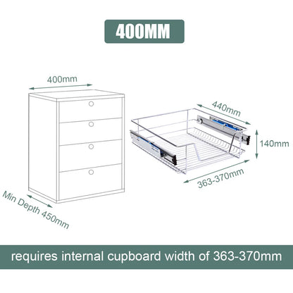 Pull Out Wire Basket Kitchen Cabinet Larder Organizer Cupboard Drawer, 40CM