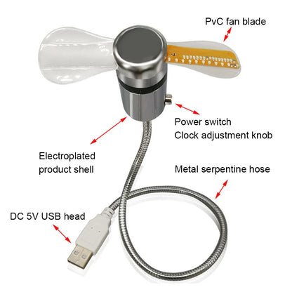 USB Gadgets Clock Fans RGB LED Night Light Real Time Temperature Display Metal Mini Fan DC5V USB Hand Fan for Laptop PC Notebook
