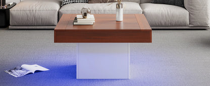 70W *70D*40H cm Coffee Table - Square Wooden Center Table, LED Lights, APP Control, Easy to Clean