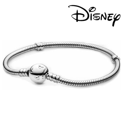 Disney 925 Sterling Silver Bracelet Moments Sparkling Mickey Mouse Heart Clasp Snake Chain Bracelet for Women DIY Charms Beads