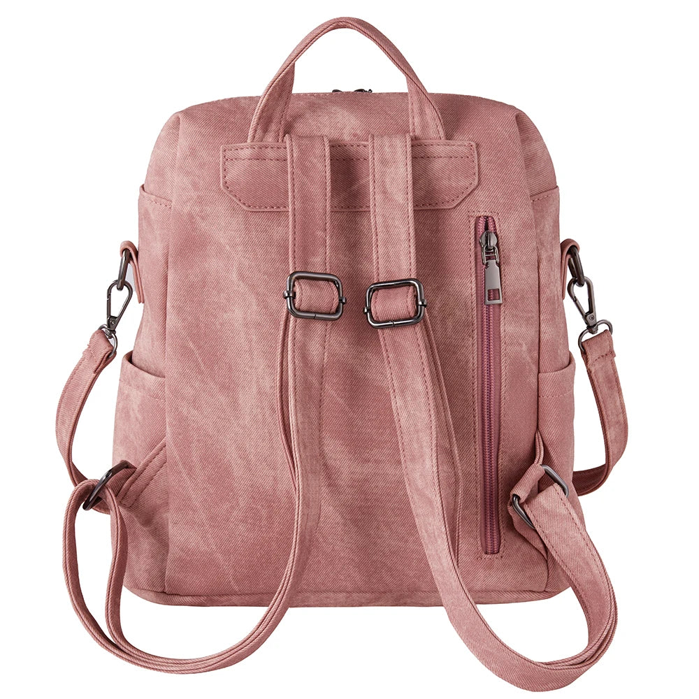 Vintage PU Leather Backpack with Adjustable Detachable Shoulder Straps for Women Girls