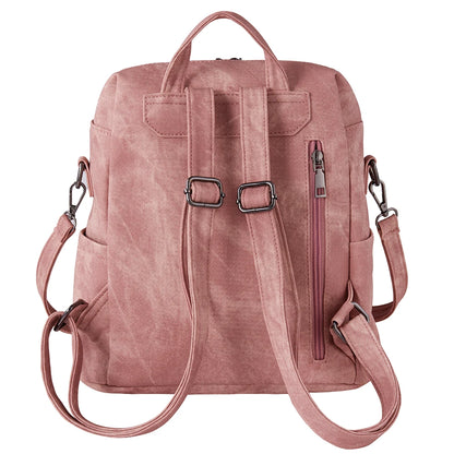 Vintage PU Leather Backpack with Adjustable Detachable Shoulder Straps for Women Girls