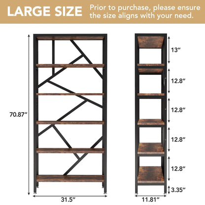 Bookshelf 71" Industrial Etagere Bookcase 5 Shelf Display Rack For Living Room