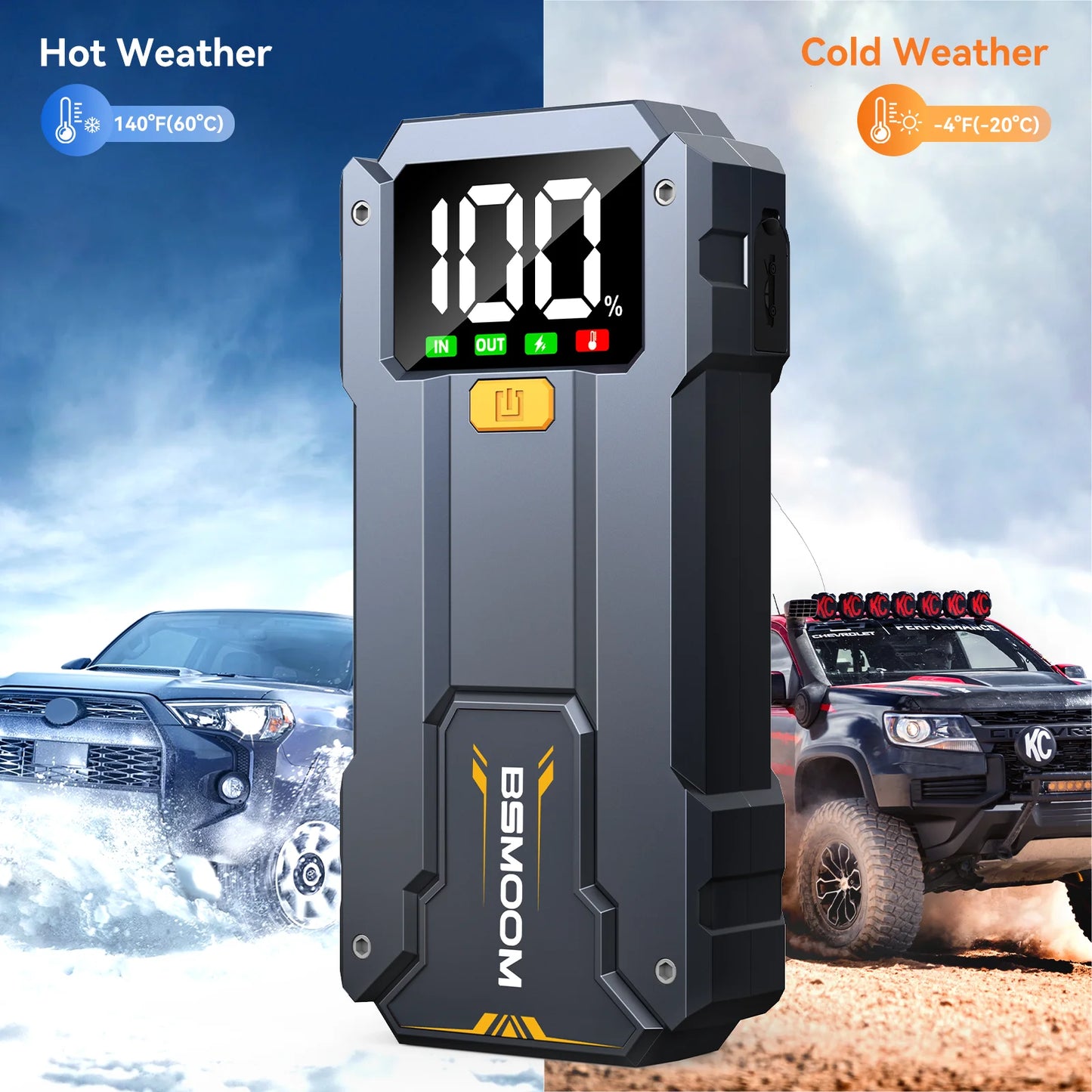 3-in-1 Car Jump Starter, 7000A Peak Lithium Starter Battery Pack, Safe 12V Portable Battery Starter Power Pack with LED Screen