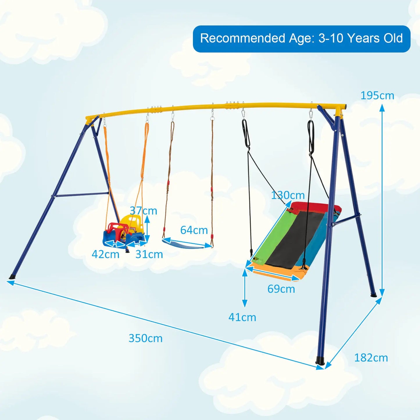 ERGOMASTER 300 kg Heavy Duty Swing Set Backyard Kids Swing Set Indoor & Outdoor Playset