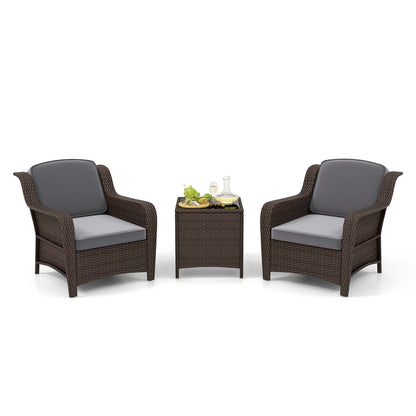 GOFLAME 3 Pieces Outdoor Patio Furniture Set, PE Rattan Wicker Chairs with Cushions and Tempered Glass Coffee Table