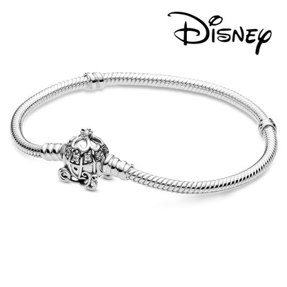 Disney 925 Sterling Silver Bracelet Moments Sparkling Mickey Mouse Heart Clasp Snake Chain Bracelet for Women DIY Charms Beads