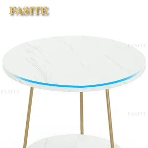 Tribesigns 2 Tier Faux Marble End Table Round Side Table with Shelves Small Coffee Accent Table for Living Room, White and Gold