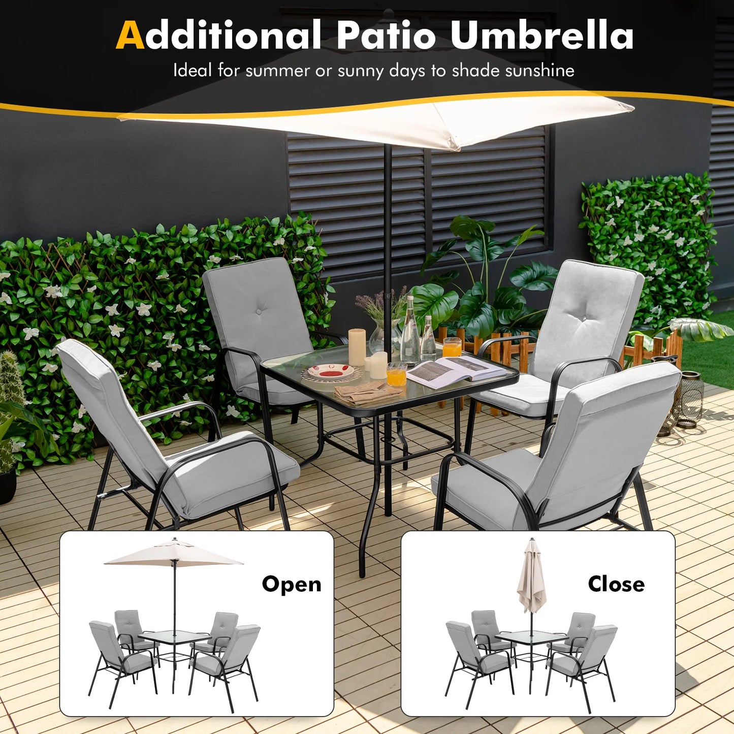 GOFLAME 4 Piece Patio Dining Chairs, Outdoor Stackable Chairs W/ High-Back Cushions