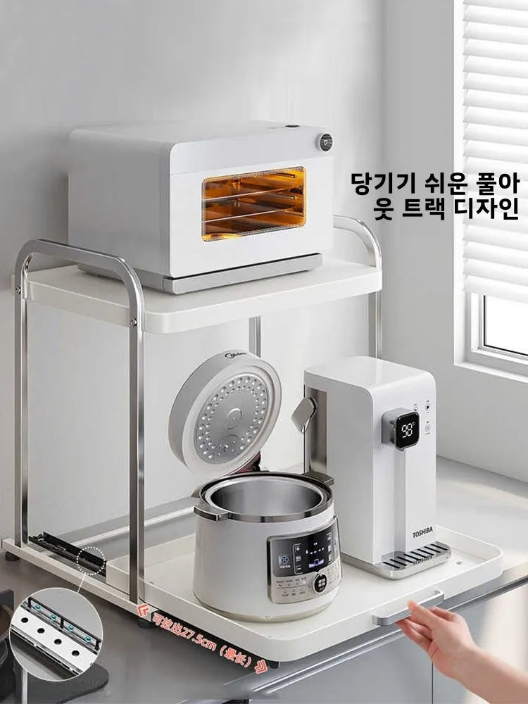 Stainless Steel Pull out Kitchen Countertop Storage Rack Multi Functional Microwave Oven Rice Cooker Oven Organizer Shelf