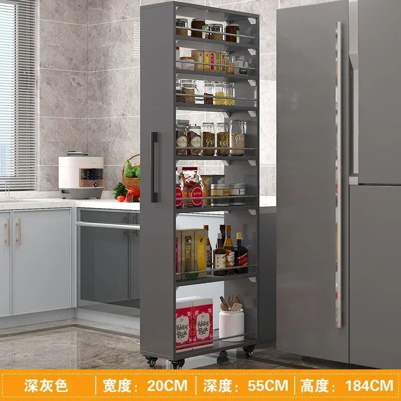 Crack storage rack, kitchen, refrigerator, gap shelf, narrow side cabinet, side pull large capacity and movable