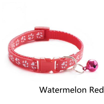 Pet Collar With Bell Cartoon Footprint Colorful for Dogs, Puppy, Cast. Adjustable Safety Bell Ring .