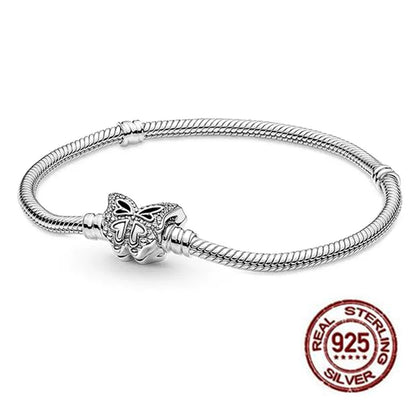 Disney 925 Sterling Silver Bracelet Moments Sparkling Mickey Mouse Heart Clasp Snake Chain Bracelet for Women DIY Charms Beads