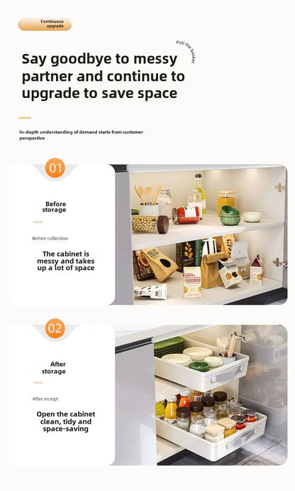 Kitchen Storage Rack with Slide Rails Pull Out Cabinet Organizer Drawer Storage Tray Spice Jars Storage Rack Kitchen