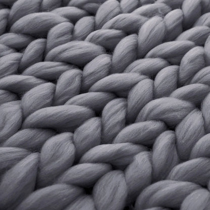Grey Handwoven Chunky Knit Throw Blanket