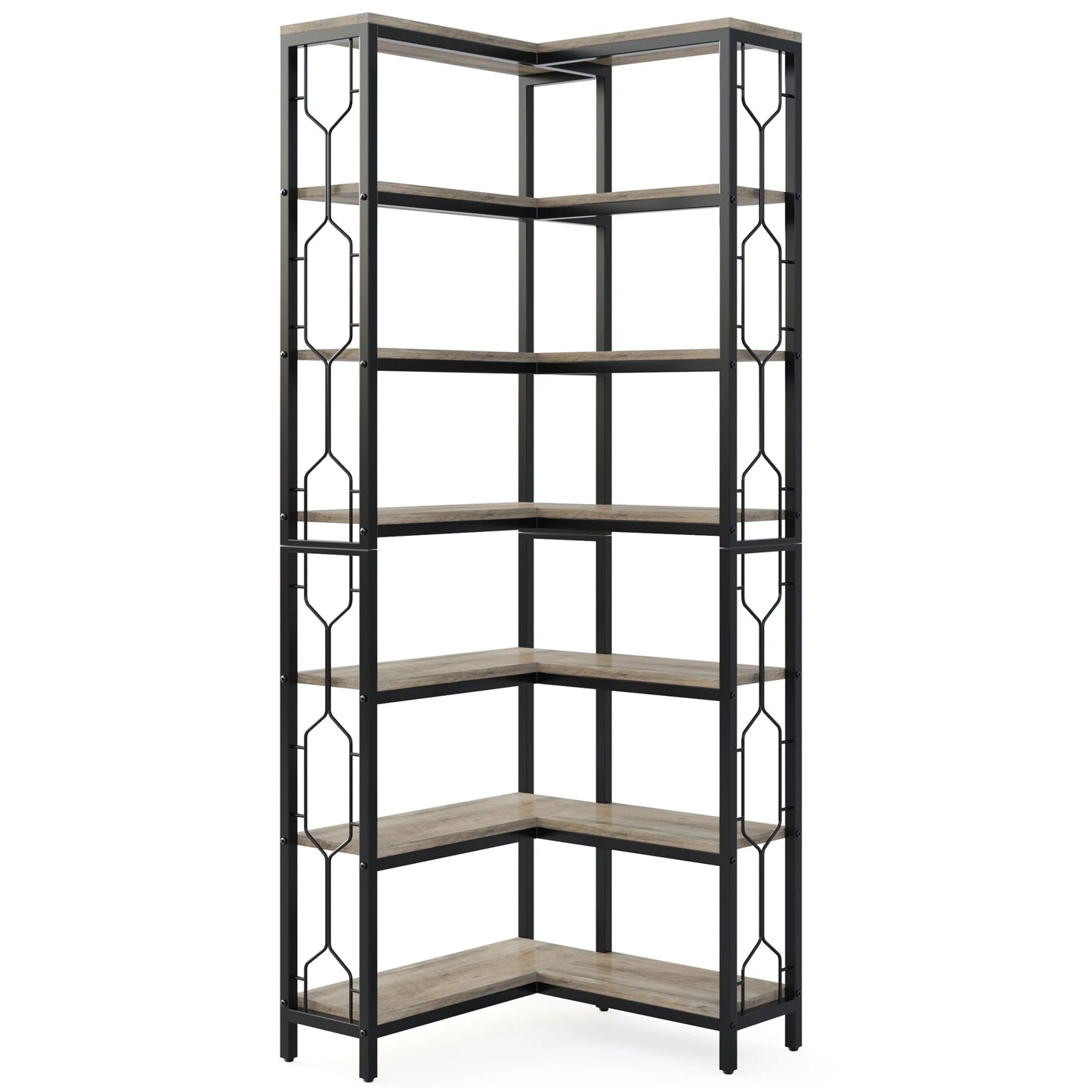7-Shelf Corner Bookshelf,Large Modern Corner Bookcase, 7-Tier Tall Corner Shelf Storage Display Rack with Metal Frame