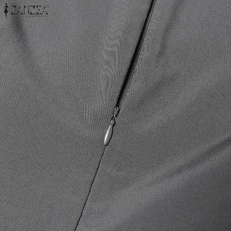 ZANZEA O Neck Plisse Maxi Dress Elegant High Waist Long Sleeve 2024 Fall Pleated Dress Women Commute Fashion A-line Vestidos