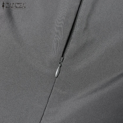 ZANZEA O Neck Plisse Maxi Dress Elegant High Waist Long Sleeve 2024 Fall Pleated Dress Women Commute Fashion A-line Vestidos