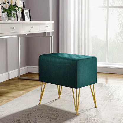 Green Multifunctional Household Soft Channel Velvet Stool with Gold Legs
