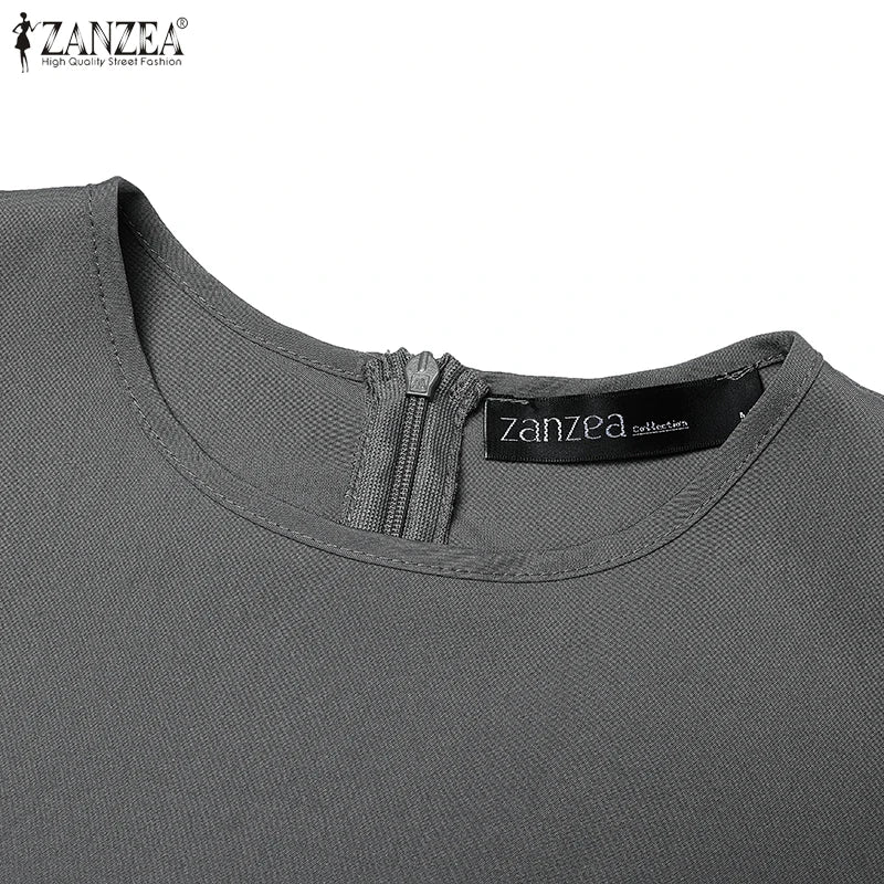 ZANZEA O Neck Plisse Maxi Dress Elegant High Waist Long Sleeve 2024 Fall Pleated Dress Women Commute Fashion A-line Vestidos