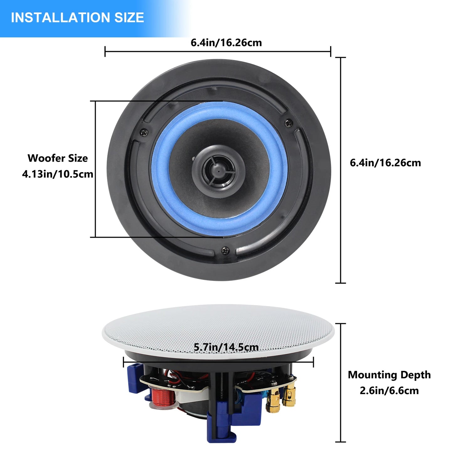 Herdio 4 Inch Flush Mount Two-way Stereo Ceiling Bluetooth Speaker For Indoor And Outdoor Placement In Bathroom Kitchen Bedroom