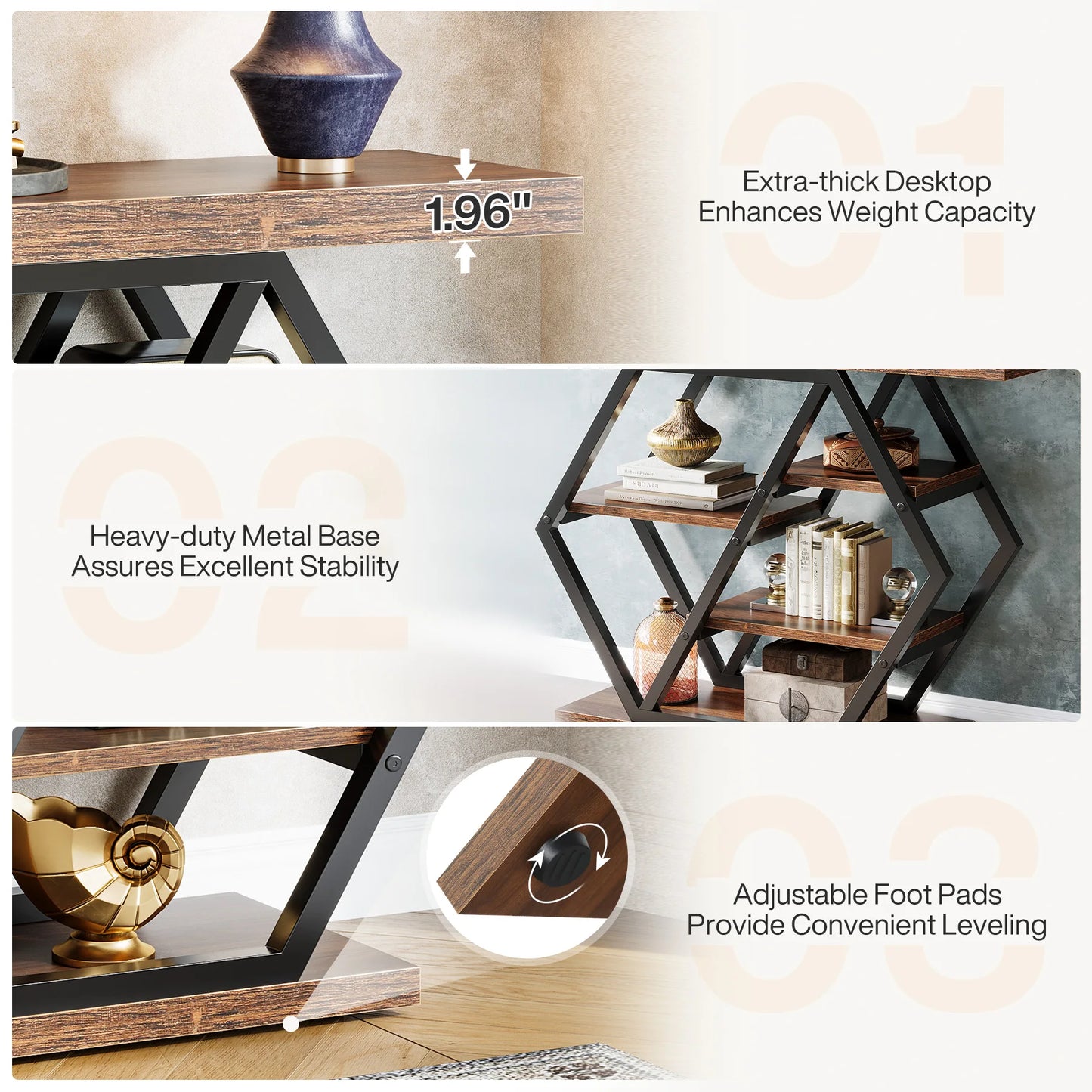 Console Table, 39.4-Inch Entryway Table with Thickened Tabletop, 4- Tier Industrial Narrow Hallway Sofa Table