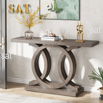 Entrance furniture modern antique rustic brown retro wood farmhouse entry hallway table console 140cm with Geometric Base