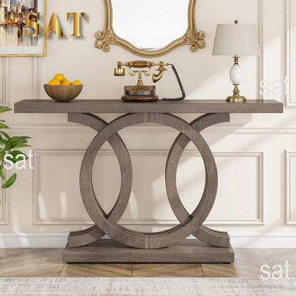Entrance furniture modern antique rustic brown retro wood farmhouse entry hallway table console 140cm with Geometric Base