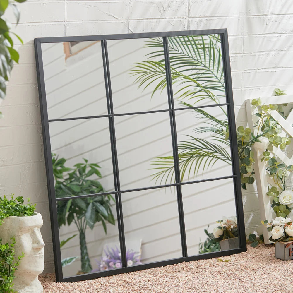 Black Window Mirror Wall Accent Metal Framed Mirror