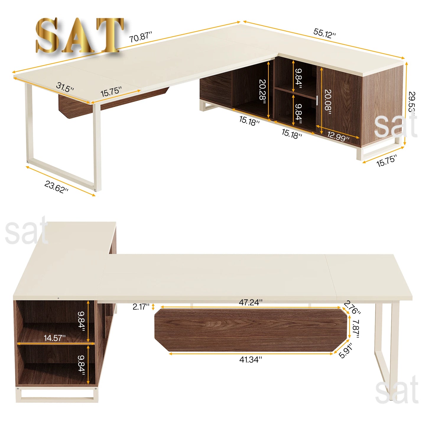 70.8-Inch Executive Desk Large L Shaped Computer Desk with Storage