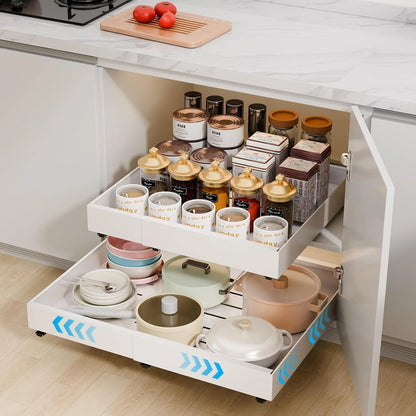 Pull Out Kitchen  Storage Rack Cabinet Organizer Expandable Heavy Duty Slide Out Drawers  for Kitchen,Bathroom,Pantry Organizer