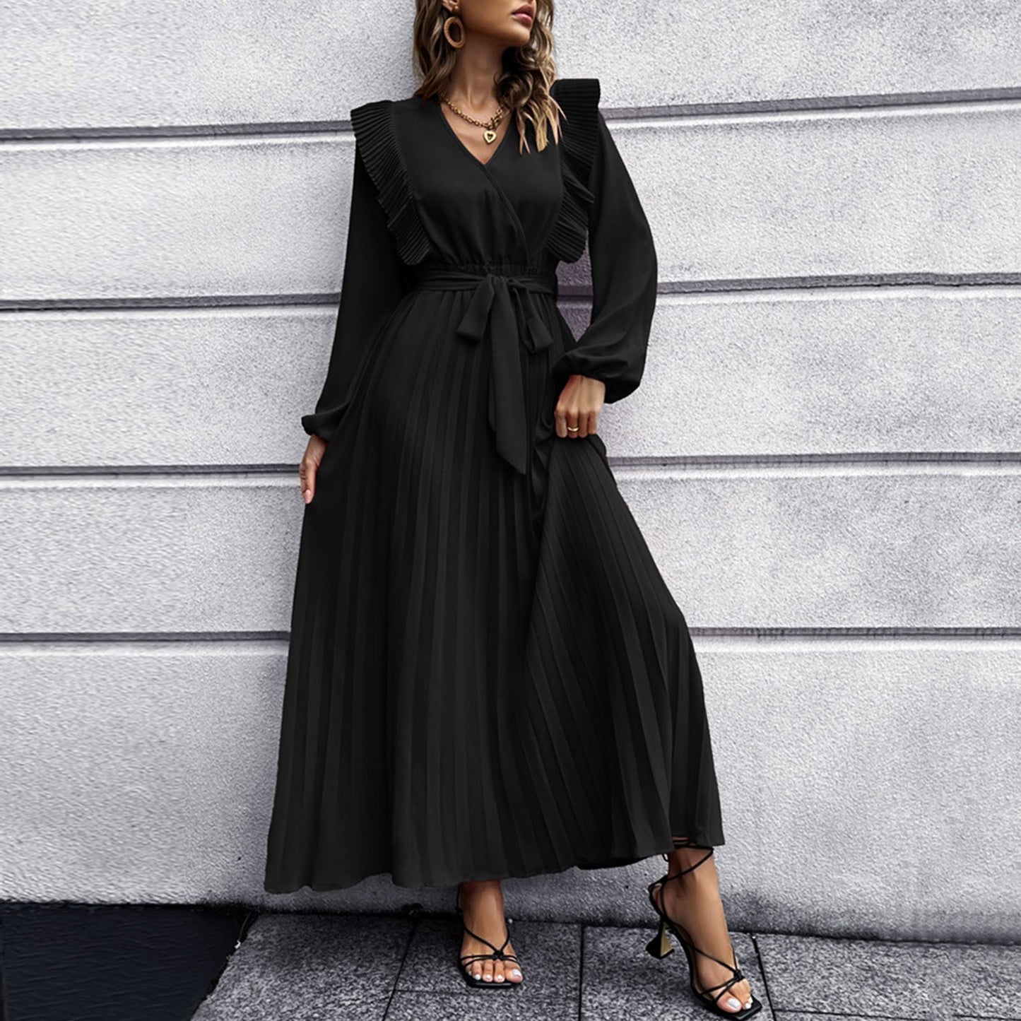Women Loose Draped Elegant Long Dress Ladies OL Office Vestidos Solid Color Long Sleeve Dress Spring Autumn Clothing Lady Party