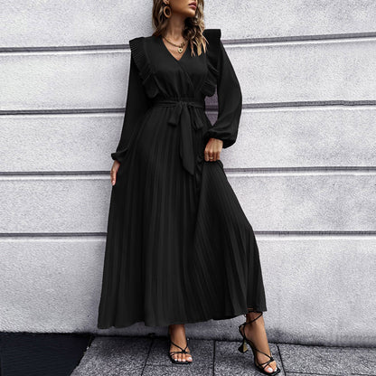 Women Loose Draped Elegant Long Dress Ladies OL Office Vestidos Solid Color Long Sleeve Dress Spring Autumn Clothing Lady Party