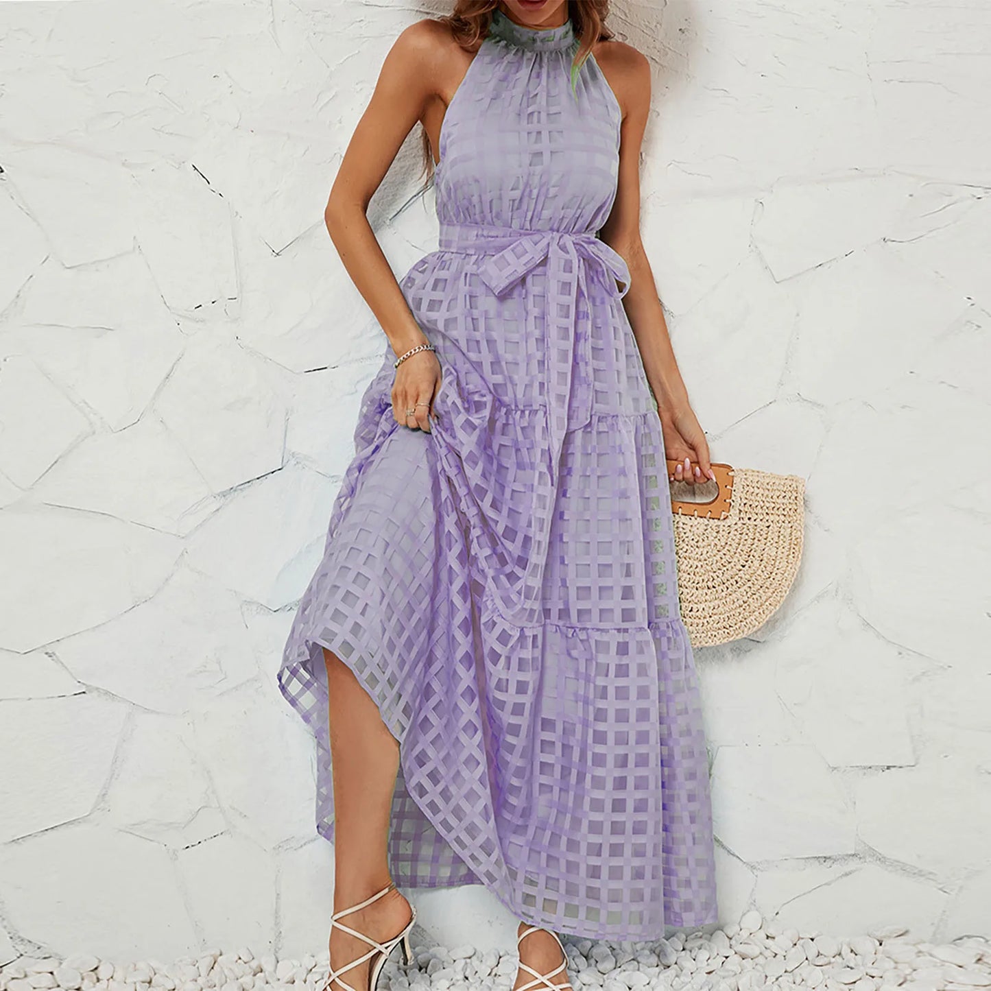 Elegant Sleeveless Halter Neck Maxi Dress