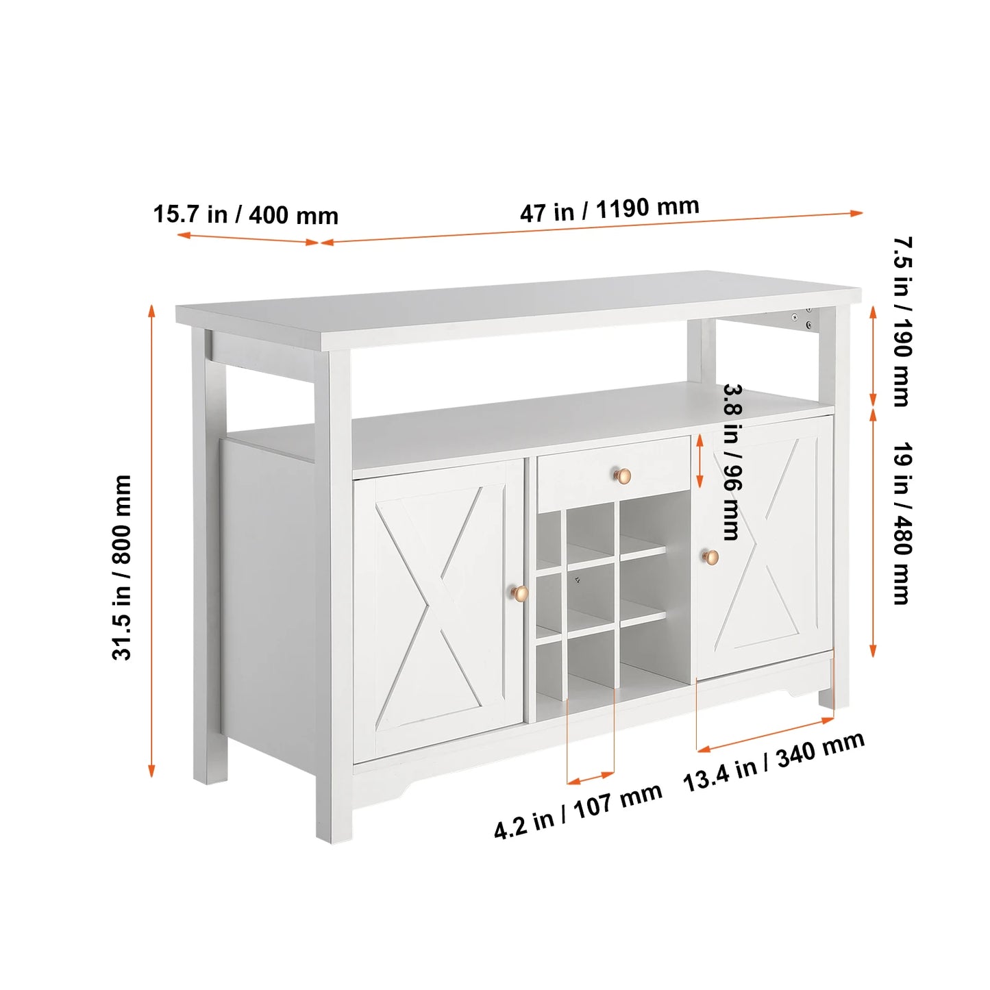 VEVOR Wine Bar Cabinet Wine Table for Liquor & Glasses Freestanding Farmhouse Wood Bar Cabinet Natural