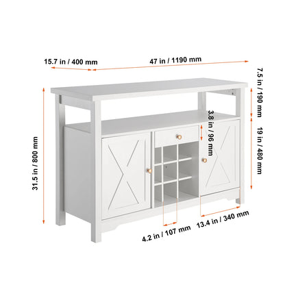 VEVOR Wine Bar Cabinet Wine Table for Liquor & Glasses Freestanding Farmhouse Wood Bar Cabinet Natural