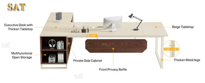 70.8-Inch Executive Desk Large L Shaped Computer Desk with Storage
