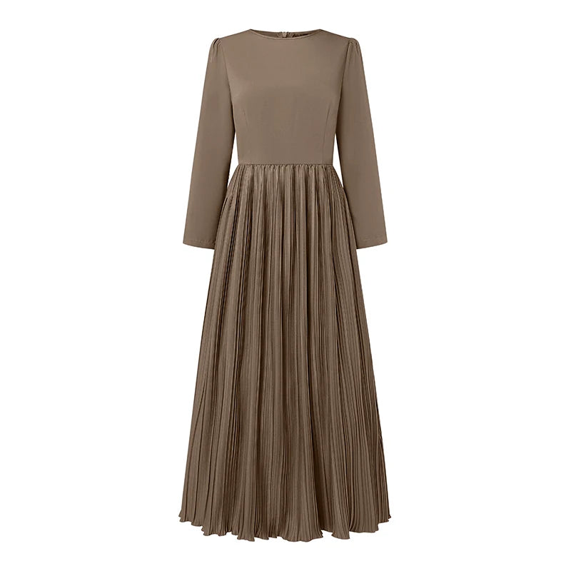 Autumn Pleated Sundress ZANZEA Spring Patchwork Maxi Dresses Women Long Sleeve Party Work Dress Fashion Casual Holiday Robe 2024