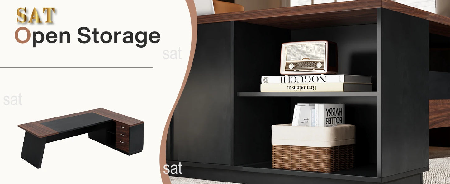 78" L-Shaped Executive Desk Large Office Desk with Drawers and Lateral File Cabinet