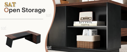 78" L-Shaped Executive Desk Large Office Desk with Drawers and Lateral File Cabinet