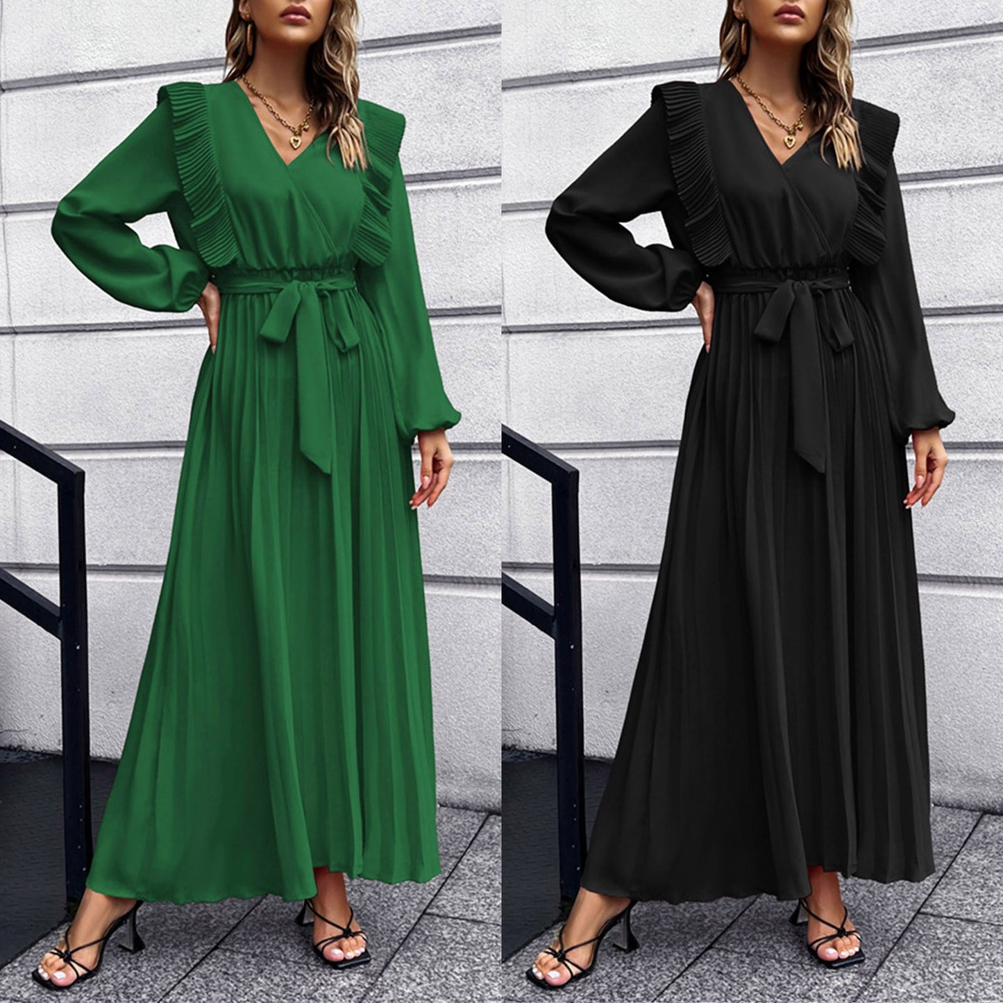 Women Loose Draped Elegant Long Dress Ladies OL Office Vestidos Solid Color Long Sleeve Dress Spring Autumn Clothing Lady Party