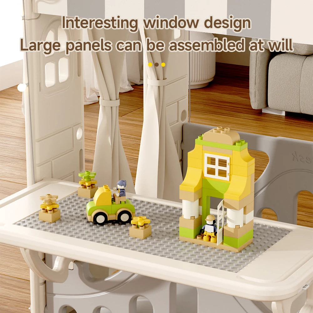 Kids Plastic Playhouse for Indoor Outdoor, Portable Game Cottage with Curtain, Gift Playhouse for Kids